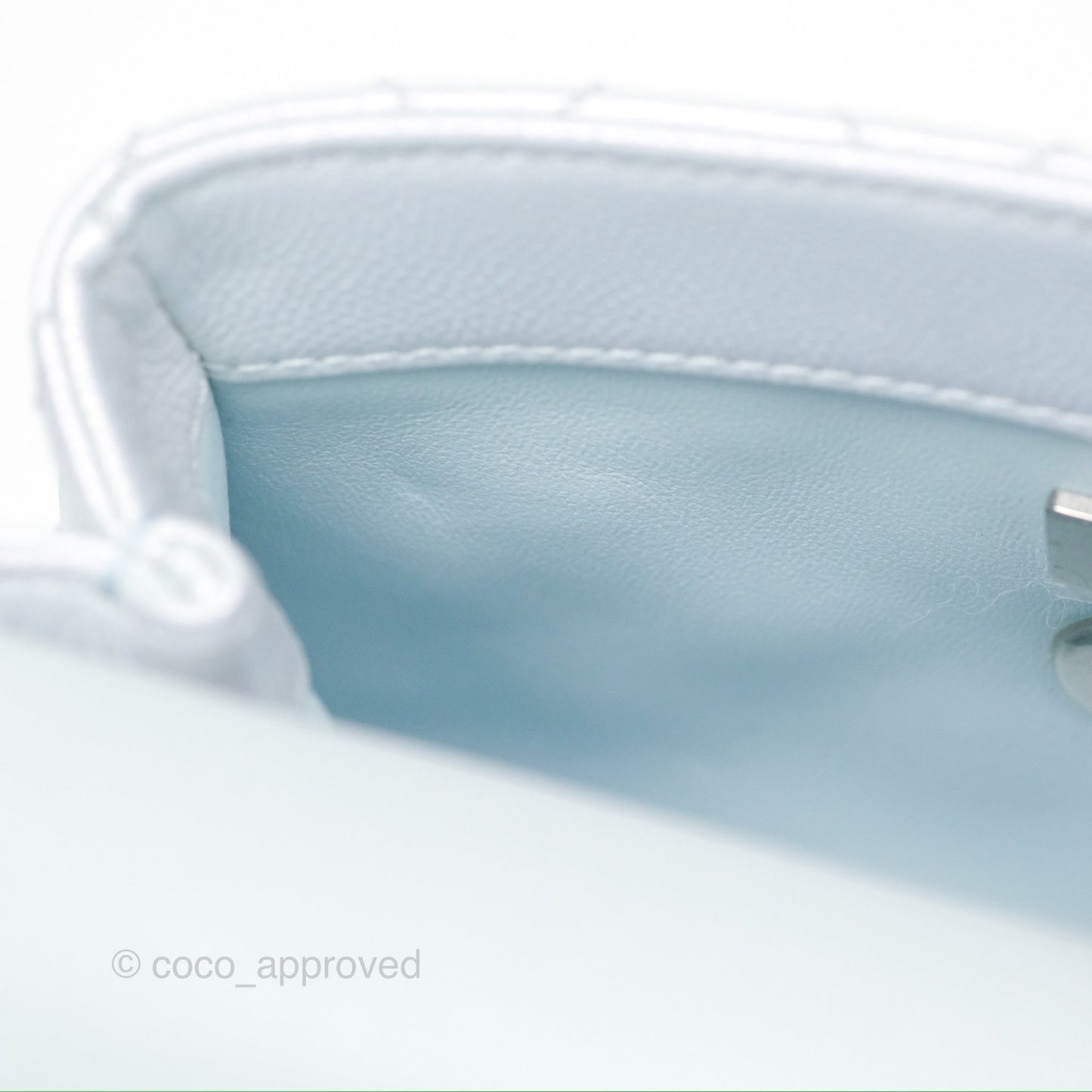 Chanel Mini Coco Handle Quilted Iridescent Light Blue Caviar Rainbow Hardware 21K