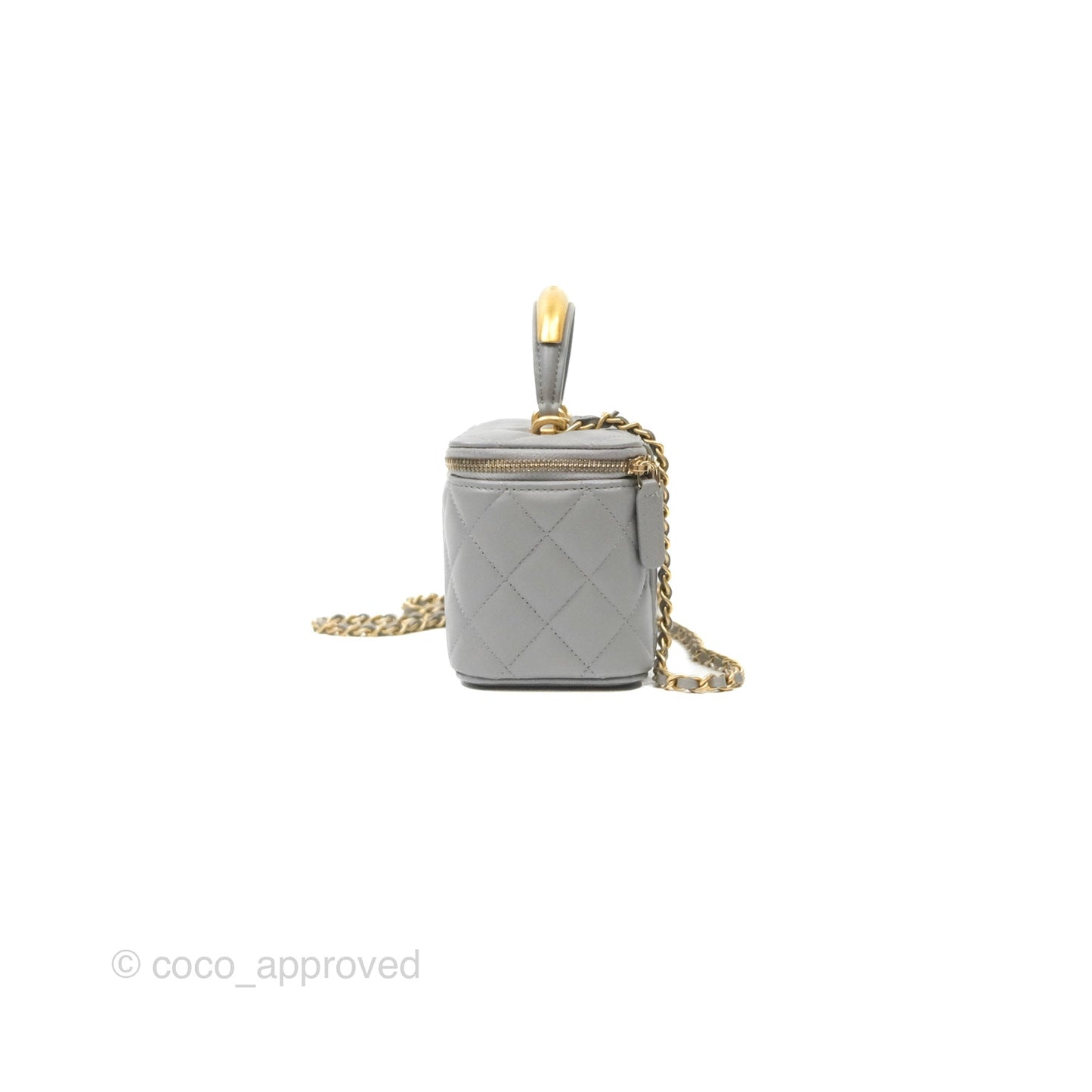 Chanel Vanity Rectangular Metal Top Handle Grey Lambskin Aged Gold Hardware