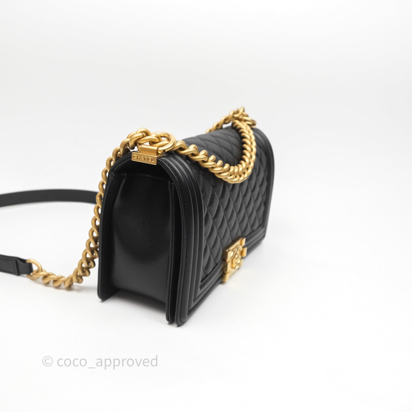 Chanel Medium Boy Quilted Black Caviar Aged Gold Hardware