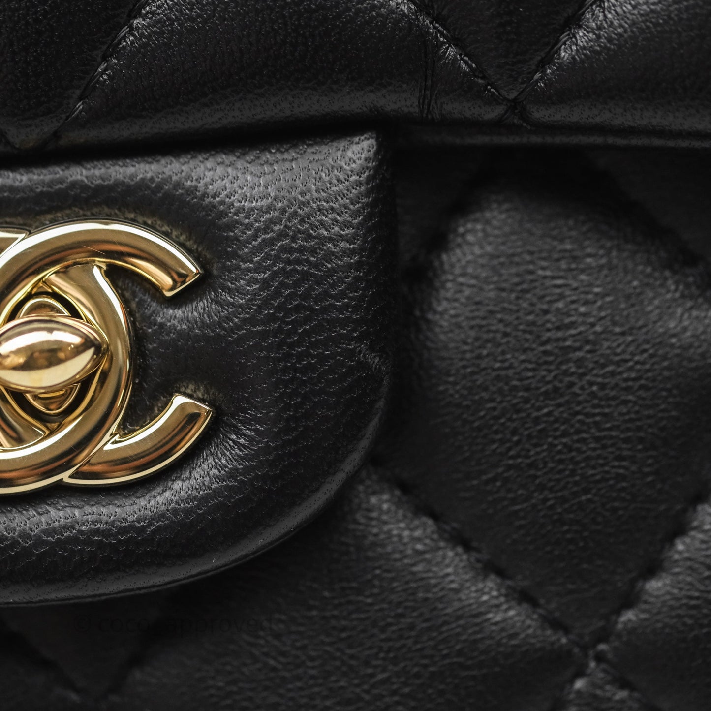 Chanel Logo Pearl Chain Flap Bag Black Lambskin Gold Hardware