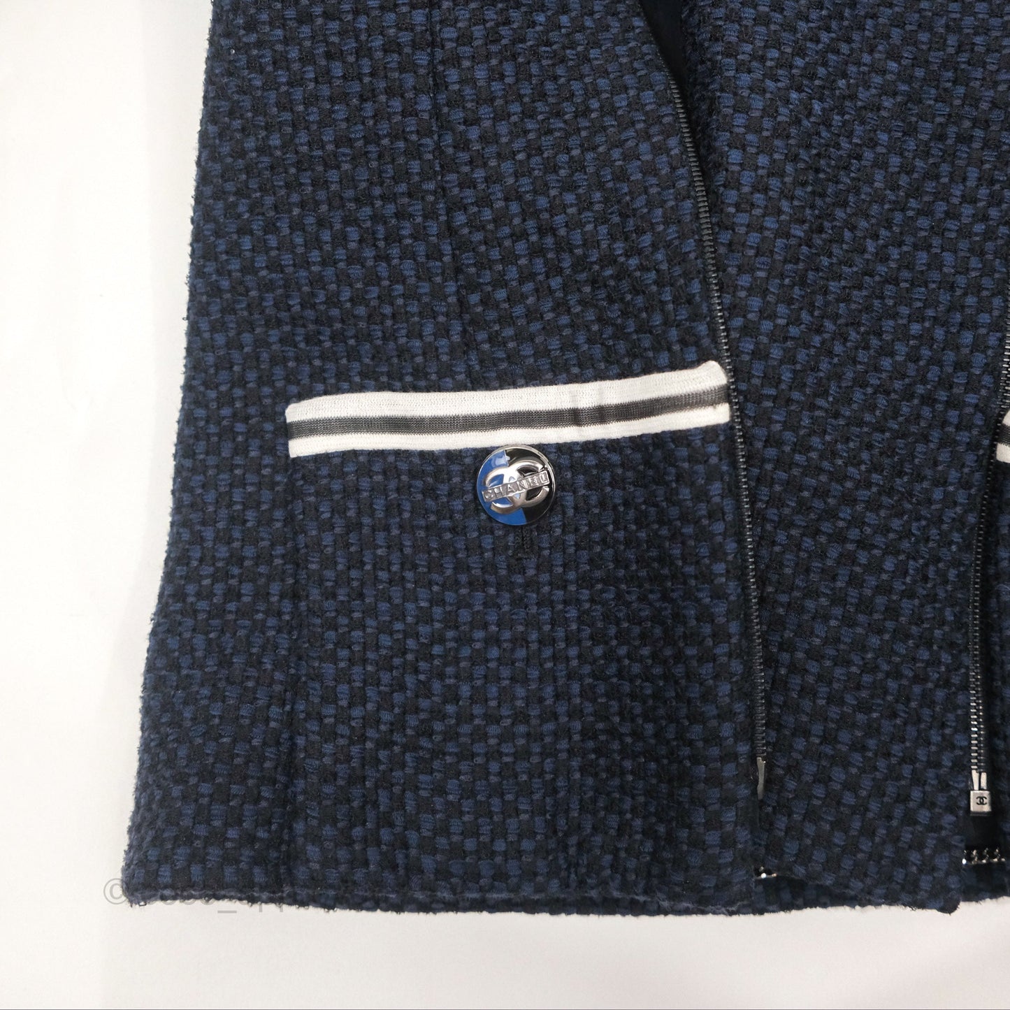 Chanel Double Zip Jacket Tweed Navy