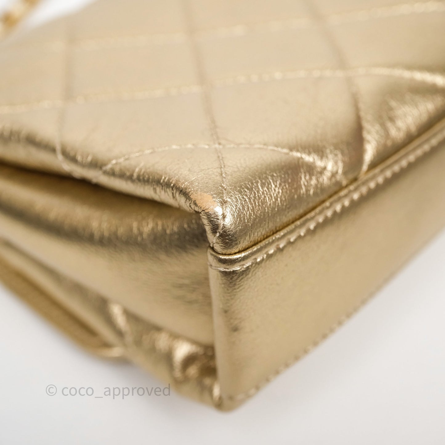 Chanel Mini Crystal Logo Handle Flap Bag Metallic Gold Lambskin 22S