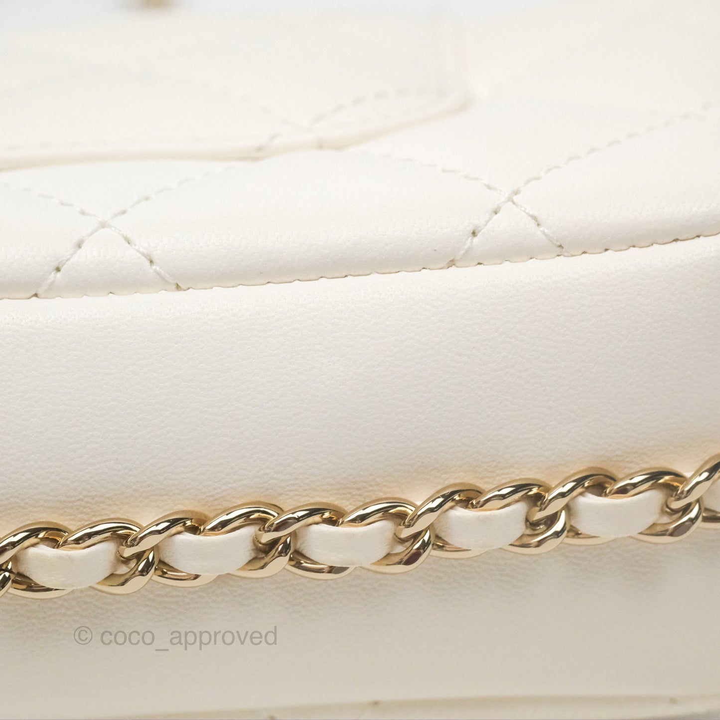 Chanel Small Logo Pearl Chain Flap Bag White Lambskin Gold Hardware