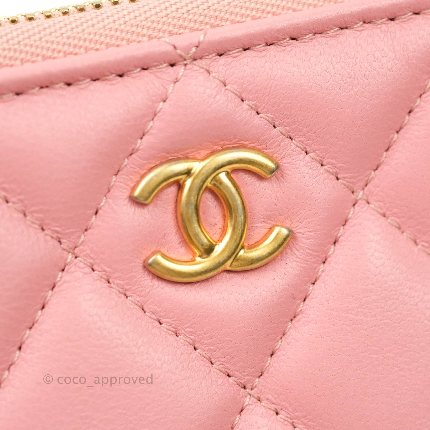 Chanel Quilted Medium O Case Pink Lambskin Aged Gold Hardware