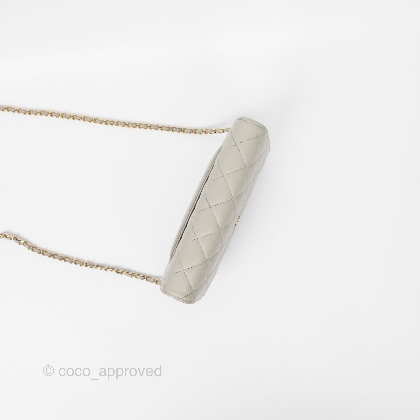 Chanel Classic Quilted Wallet on Chain WOC Light Grey Lambskin Gold Hardware