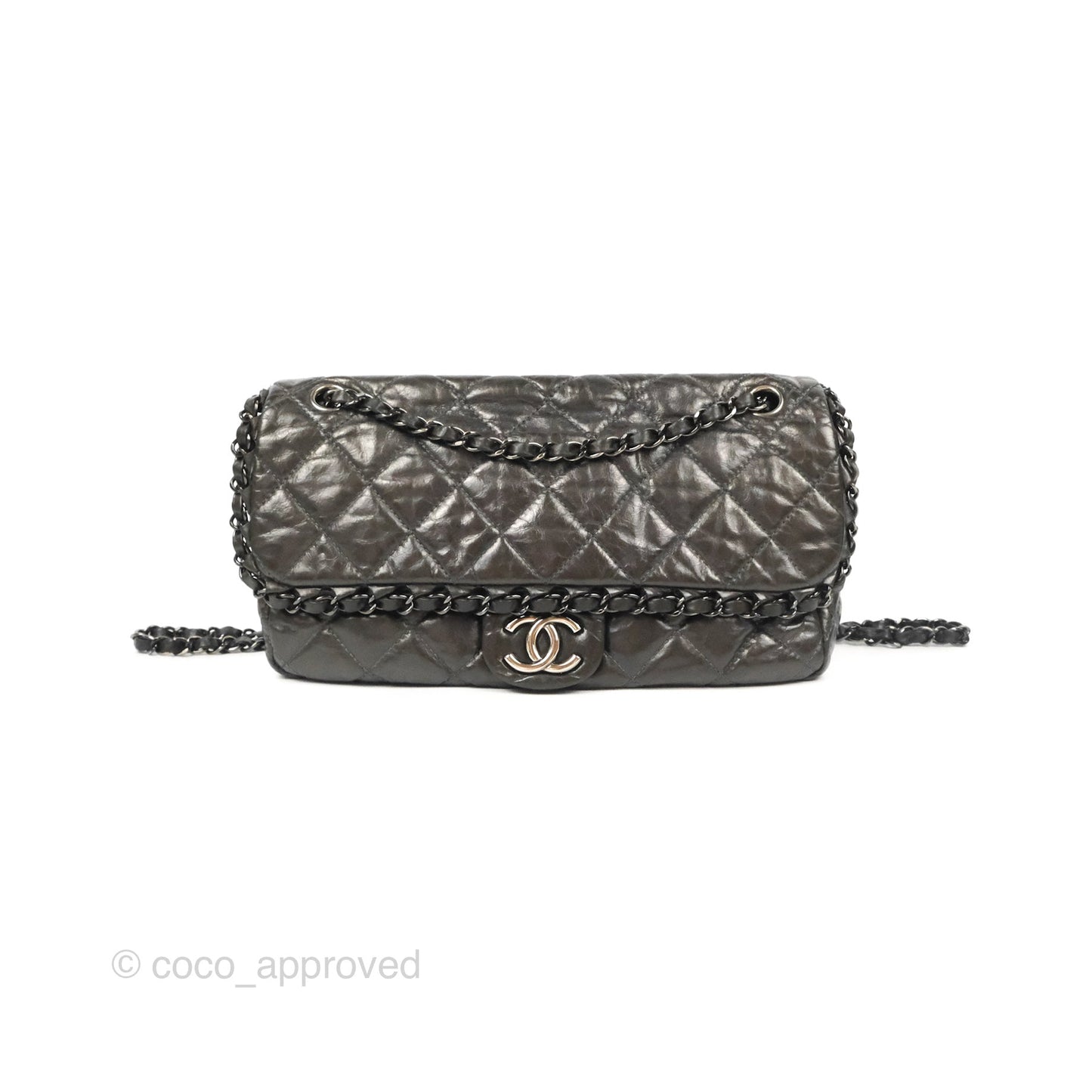 Chanel Medium Chain Me Flap Bag Metallic Dark Grey Calfskin Gun Metal