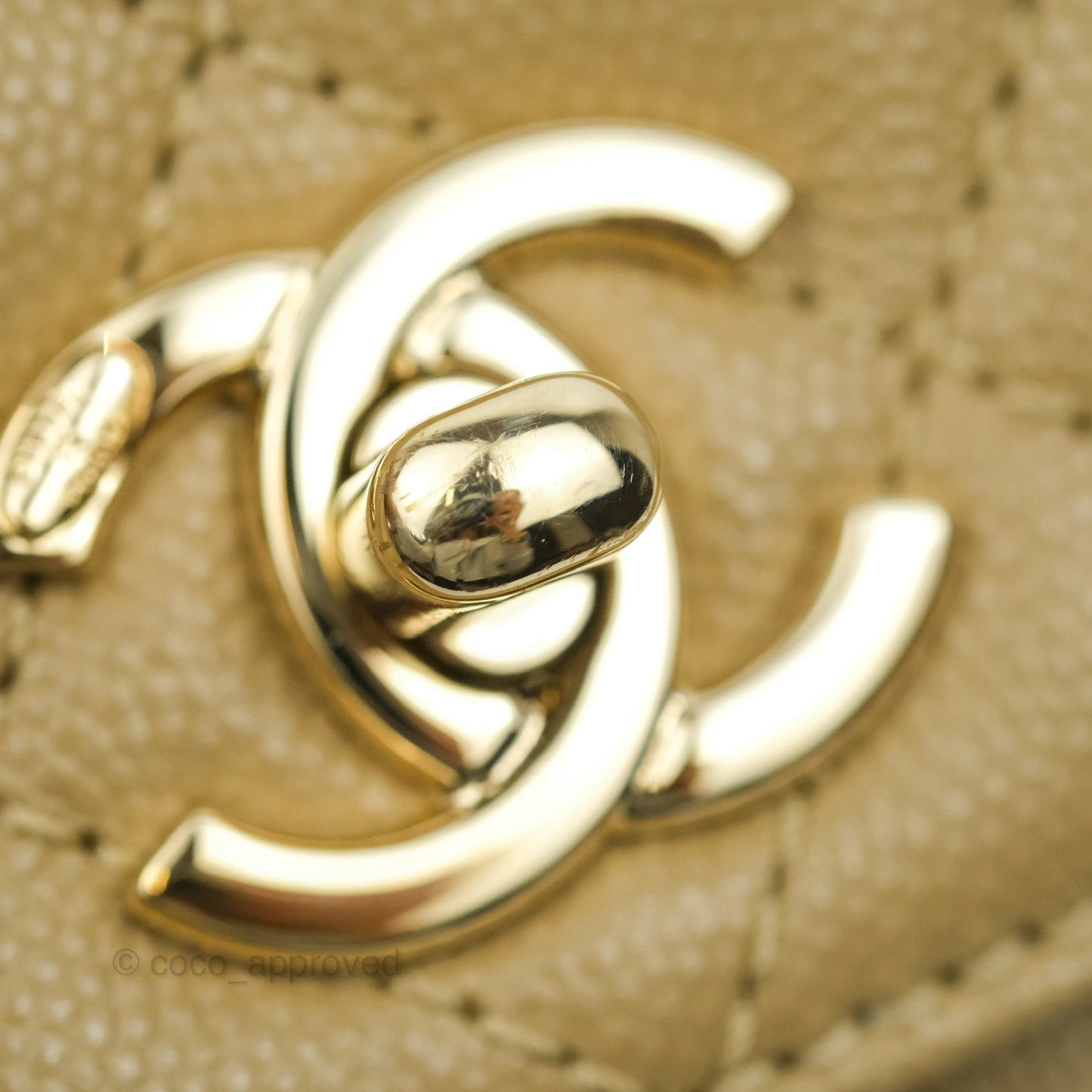 Chanel Small Coco Handle Quilted Dark Beige Caviar Gold Hardware Lizard Embossed Handle 21A