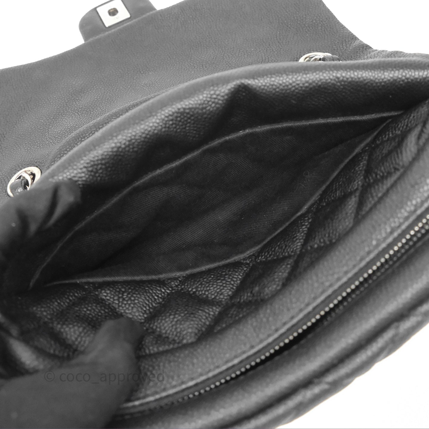 Chanel Quilted Easy Flap Bag Black Caviar Silver Hardware