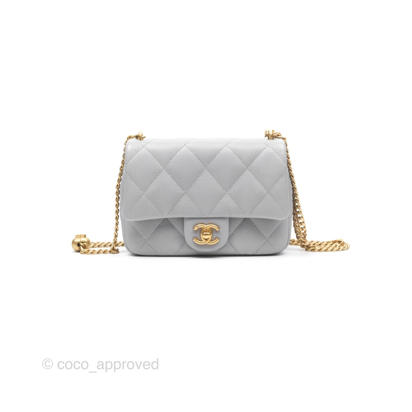 Chanel Mini Flap Bag Heart Adjustable Chain Grey Caviar Aged Gold Hardware