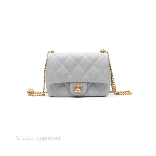 Chanel Mini Flap Bag Heart Adjustable Chain Grey Caviar Aged Gold Hardware