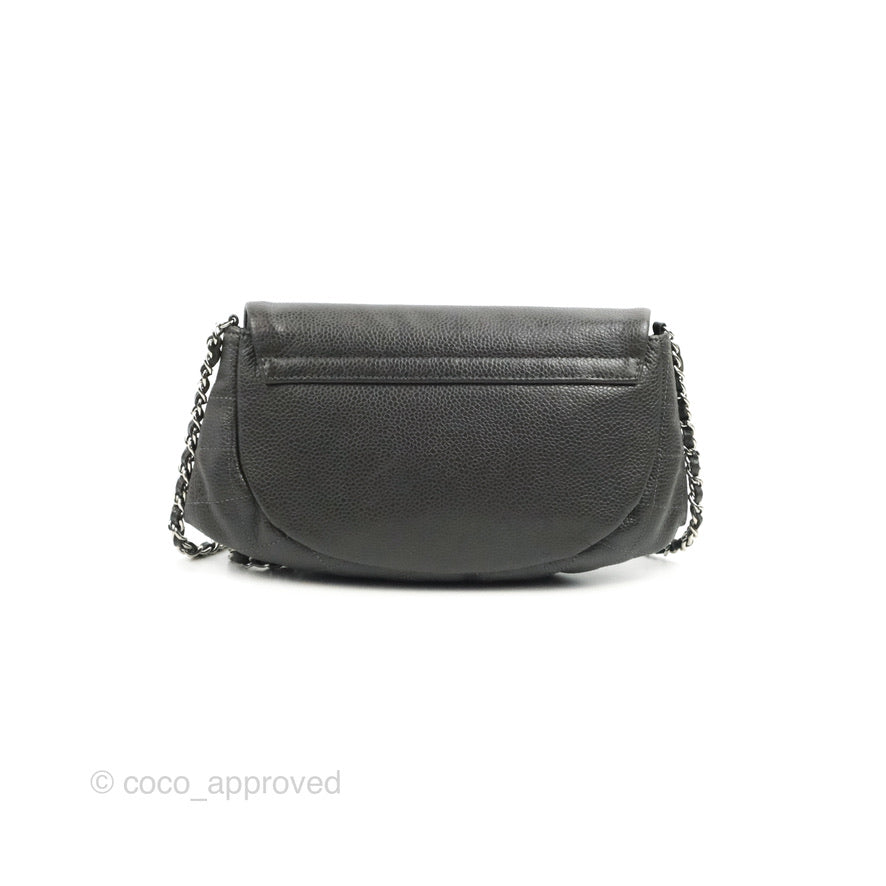 Chanel Half Moon Wallet on Chain WOC Dark Grey Caviar Silver Hardware