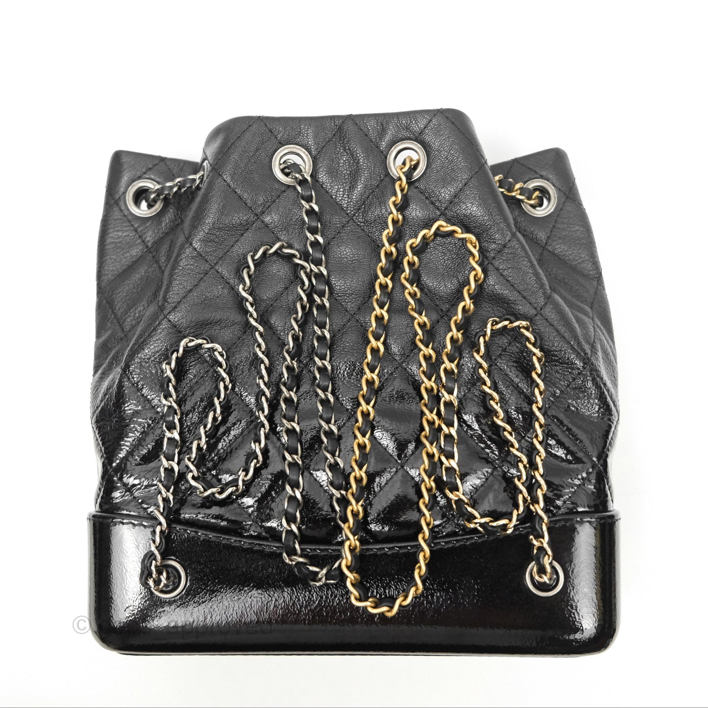 Chanel Small Gabrielle Backpack Black Patent Goatskin