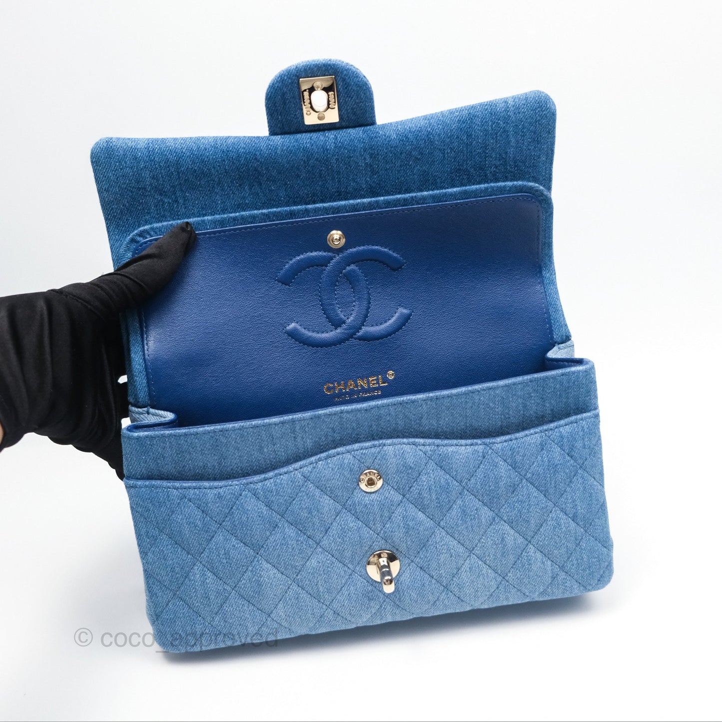 Chanel Classic M/L Medium Flap Quilted Denim Gold Hardware 19P