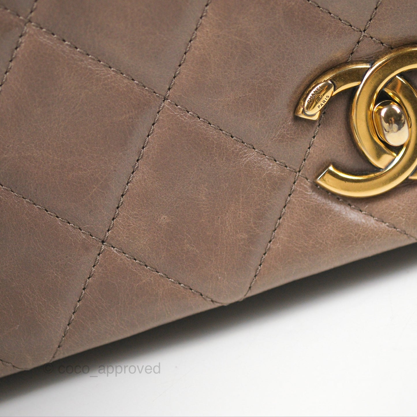 Chanel Gold Bar Single Flap Dark Grey Glazed Calfskin Gold Hardware