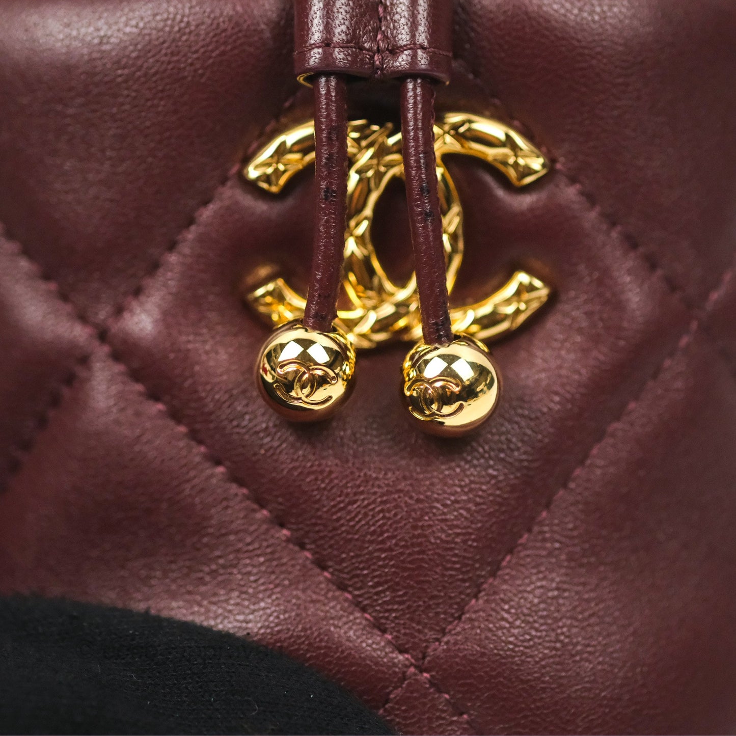 Chanel Mini Bucket Bag with Fluffy Chain Burgundy Lambskin Gold Hardware