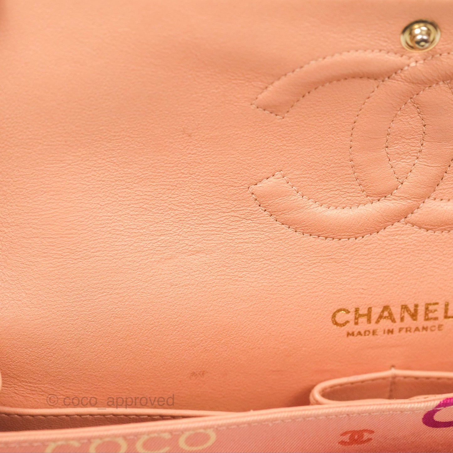 Chanel Coco Logo Medium Classic Flap Quilted Coral Pink Canvas Gold Hardware