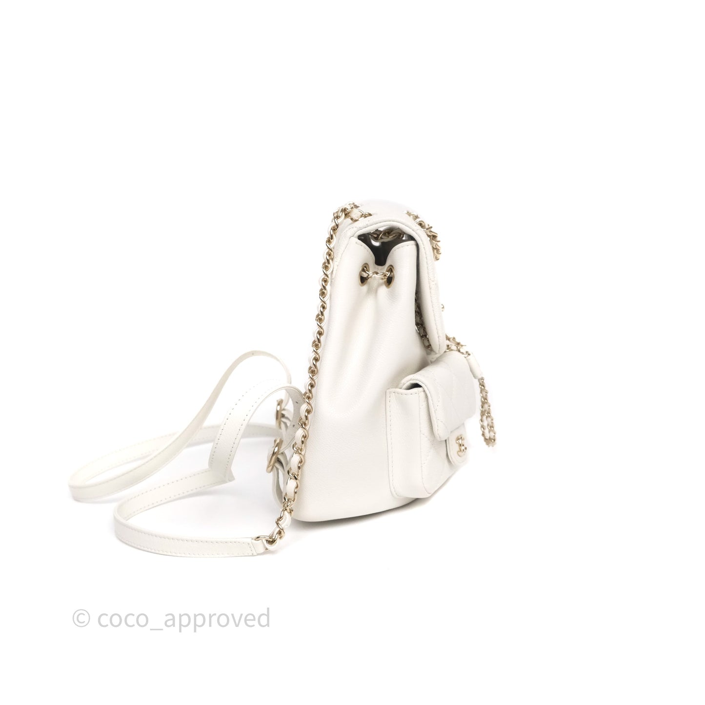 Chanel Duma Backpack Medium White Caviar Gold Hardware