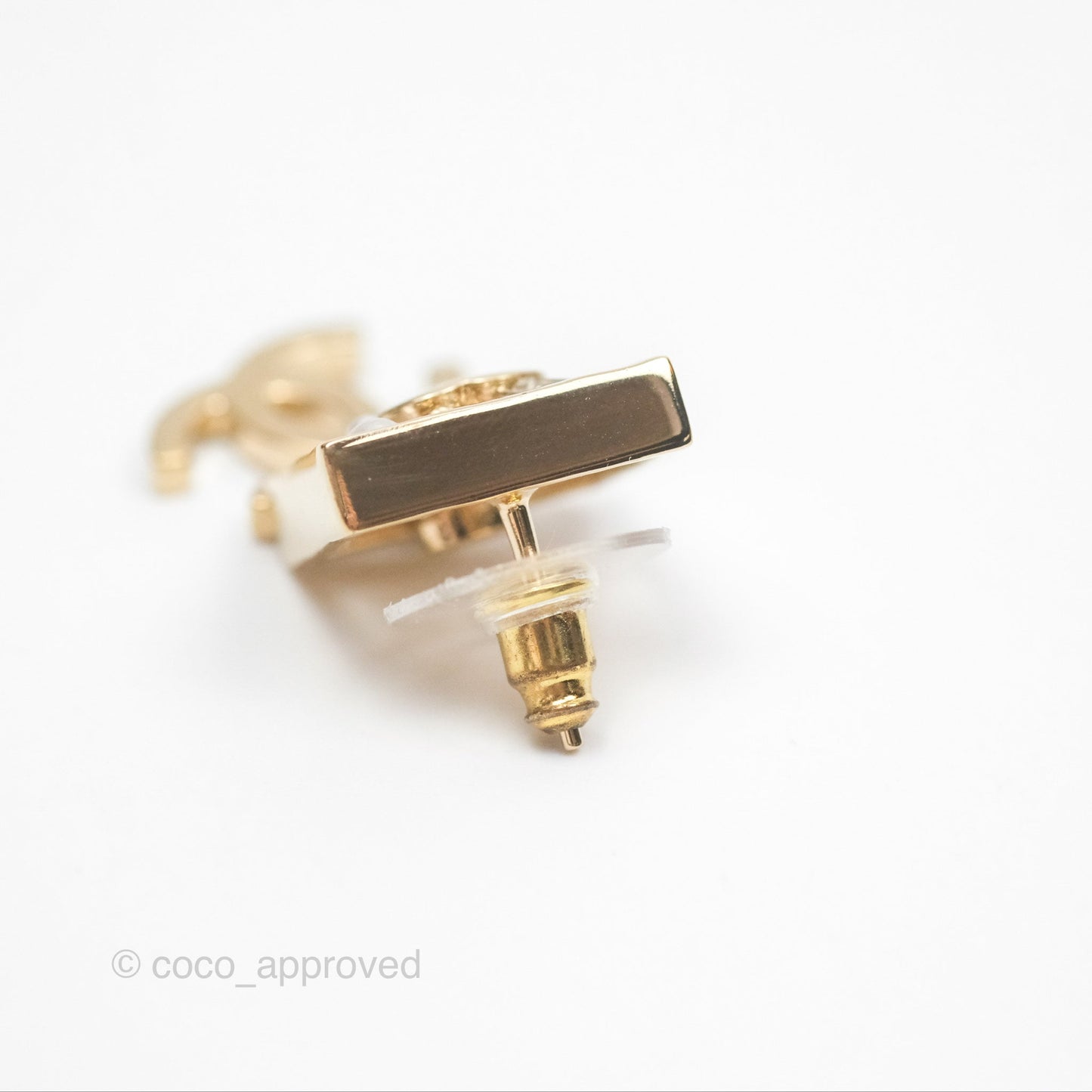 Chanel Square Crystal Pearl CC Drop Earrings Gold Tone 22C