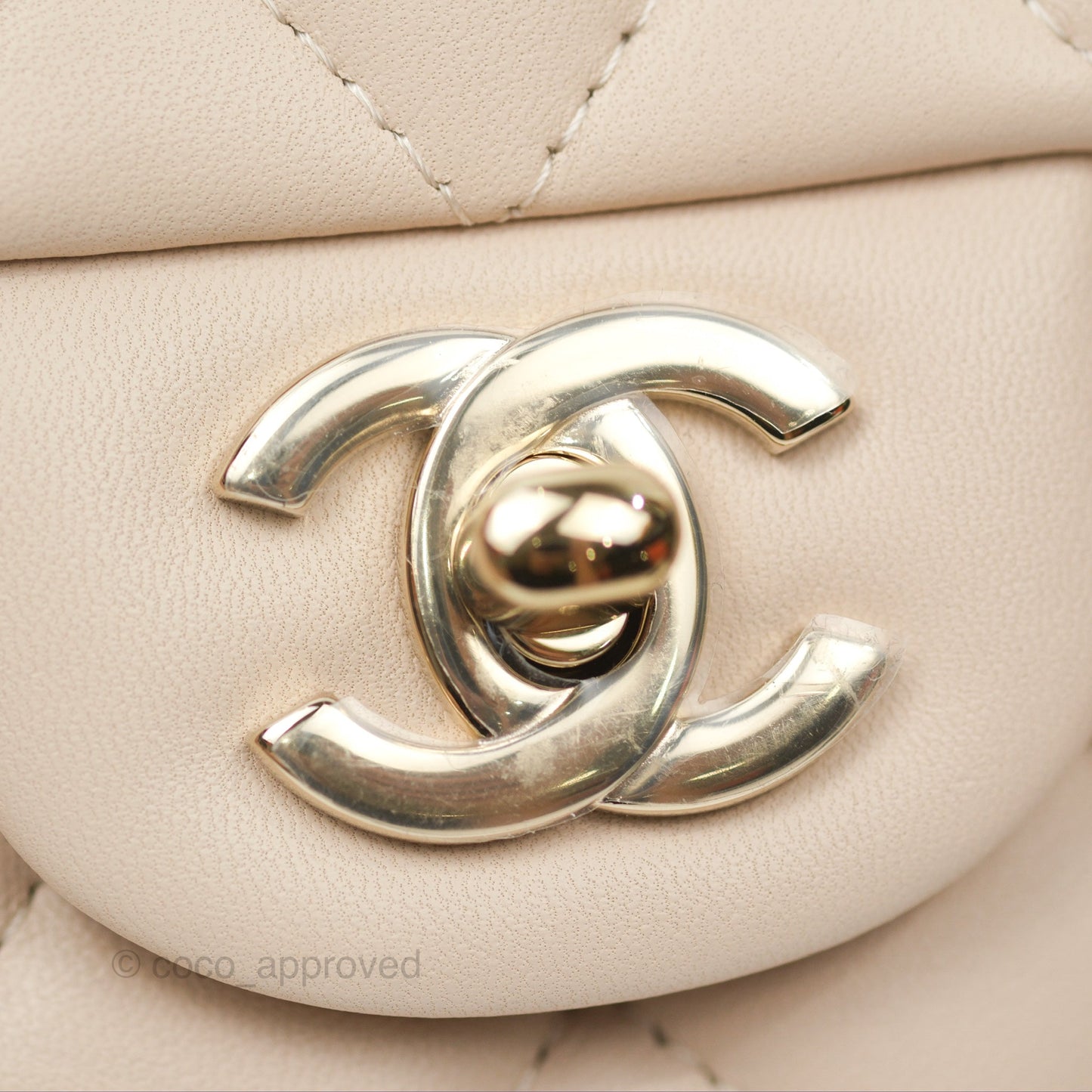 Chanel Top Handle Mini Rectangular Flap Bag Ecru/Beige Lambskin Gold Hardware 23P