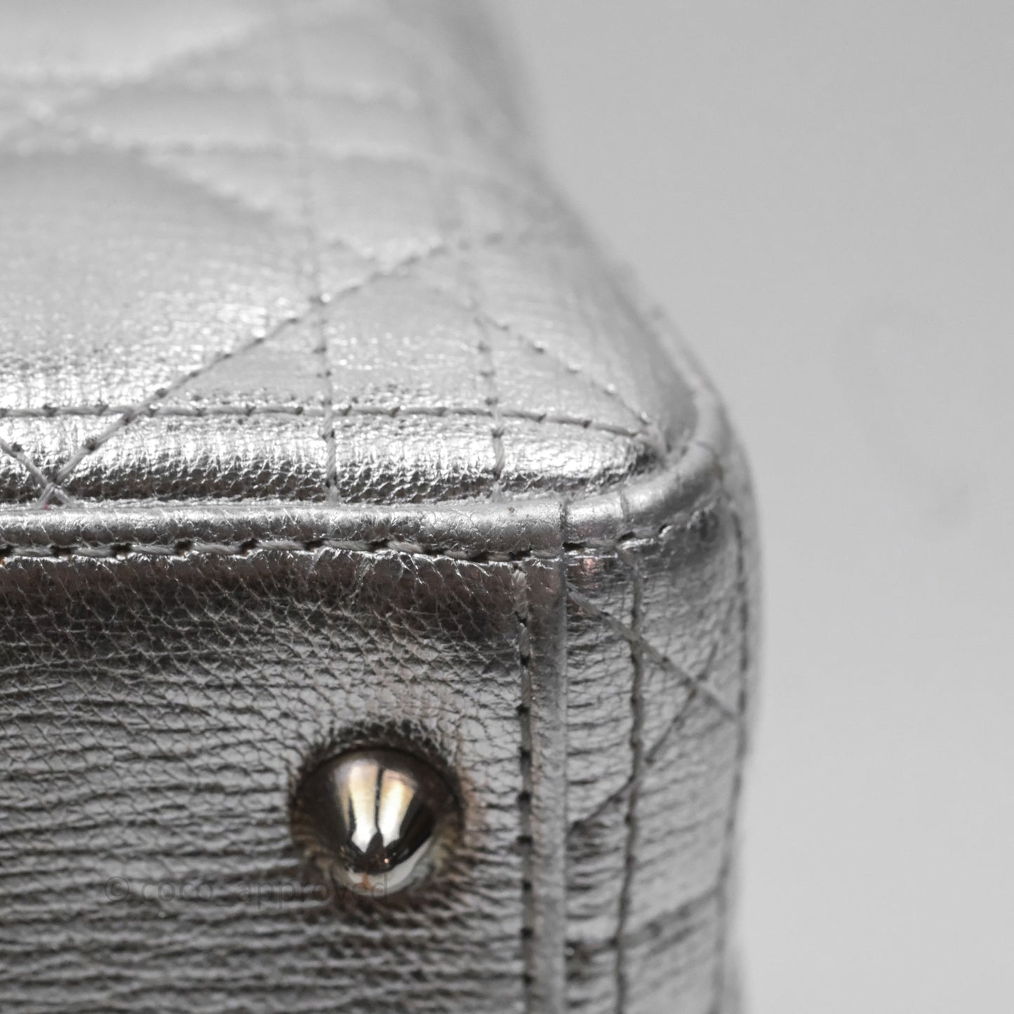Christian Dior Small Lady Dior My ABCDior Silver Metallic Grained Calfskin Cannage