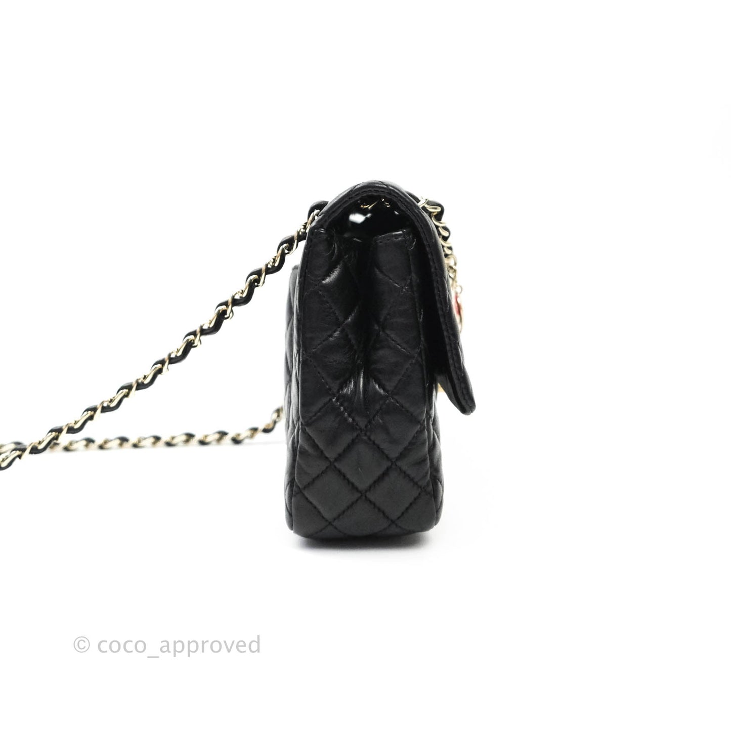 Chanel Classic M/L Medium Quilted Black Flap With Valentines Charms Lambskin Gold Hardware