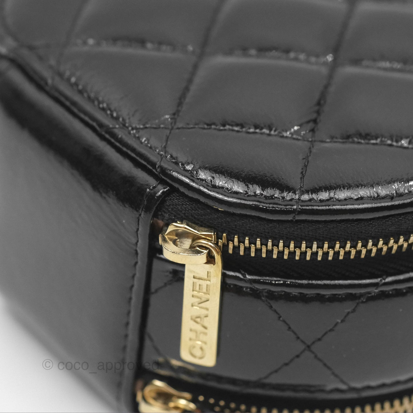 Chanel Mini Round Vanity Bag Handle With Care Black Glazed Lambskin 22C