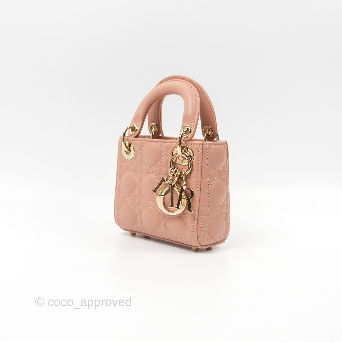 Christian Dior Micro Lady Dior Cannage Rose Des Vents Cannage Lambskin Gold Hardware