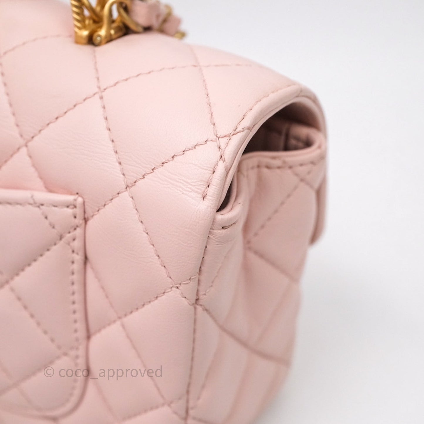 Chanel Top Handle Mini Rectangular Flap Bag Pink Lambskin Aged Gold Hardware