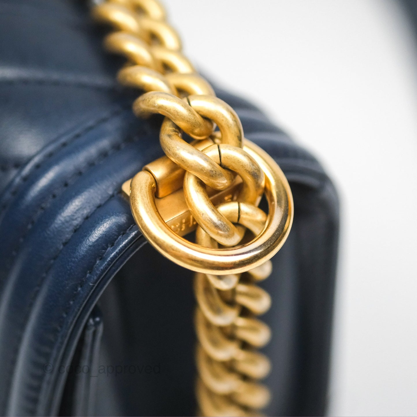 Chanel Medium Boy Chevron Navy Calfskin Aged Gold Hardware