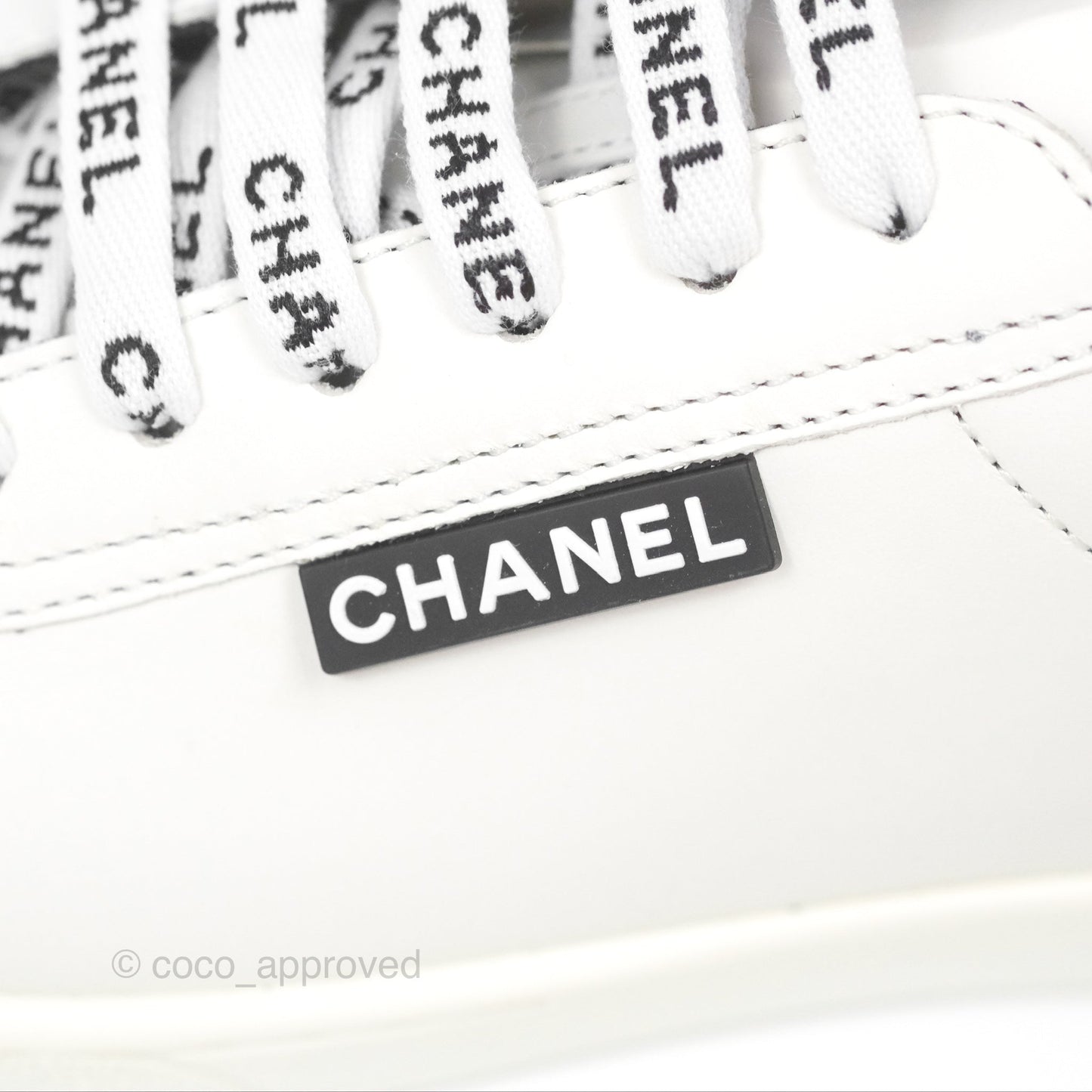 Chanel Logo Pull Tab Lace-up Sneakers White & Black Size 35