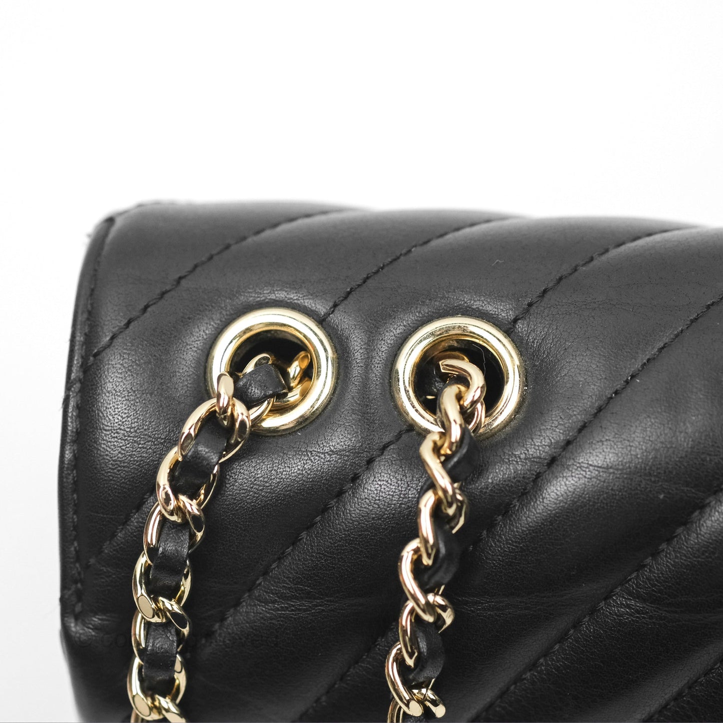 Chanel Small Statement Chevron Flap Bag Black Calfskin Gold Hardware