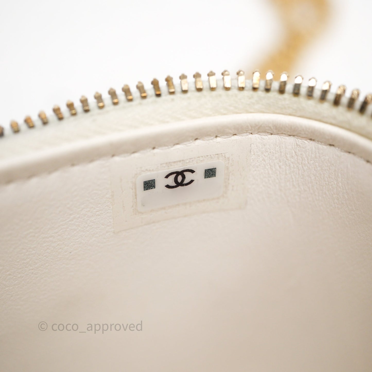 Chanel Heart Crush Mini Vanity With Chain White Caviar Aged Gold Hardware