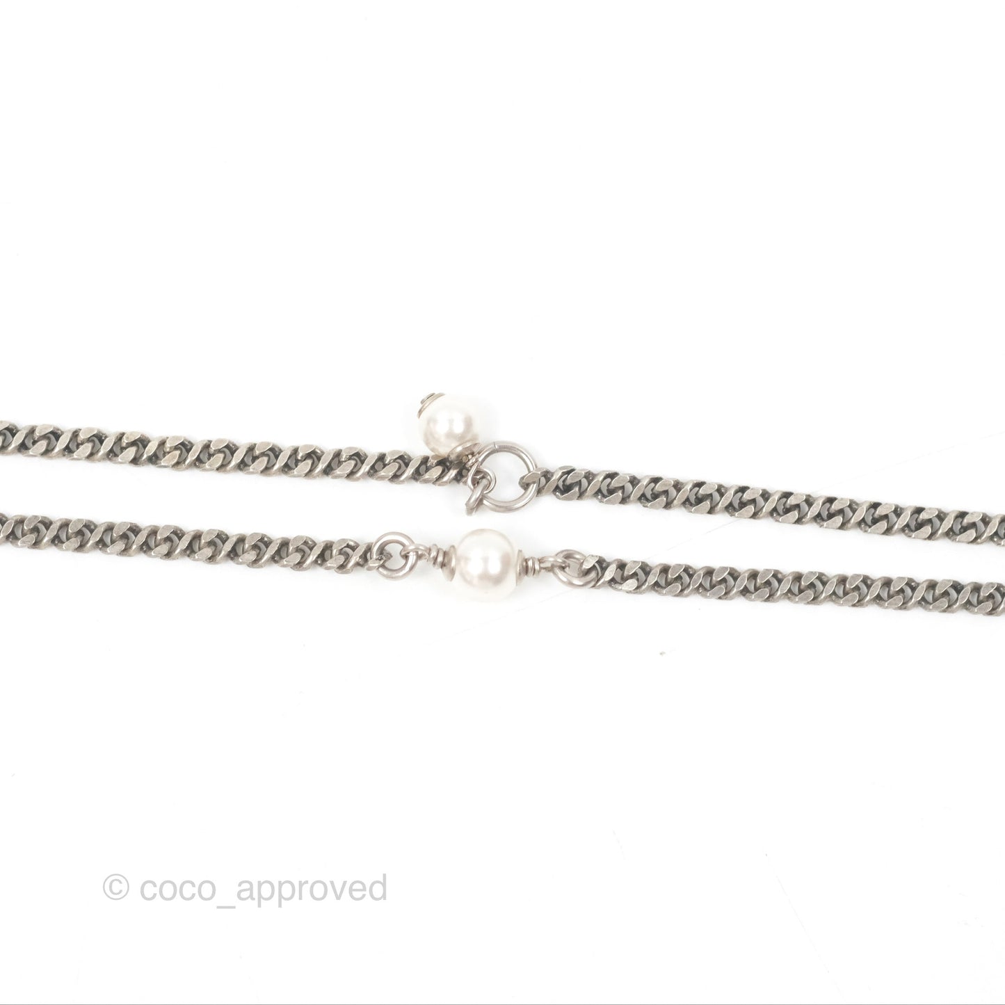 Chanel Crystal CC Pearl Necklace Gun Metal 21A