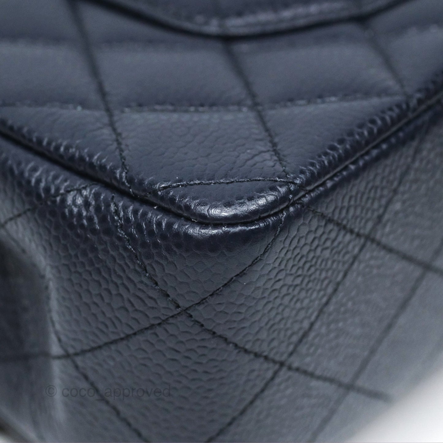 Chanel Classic M/L Medium Flap Quilted French Navy Caviar Aged Gold Hardware