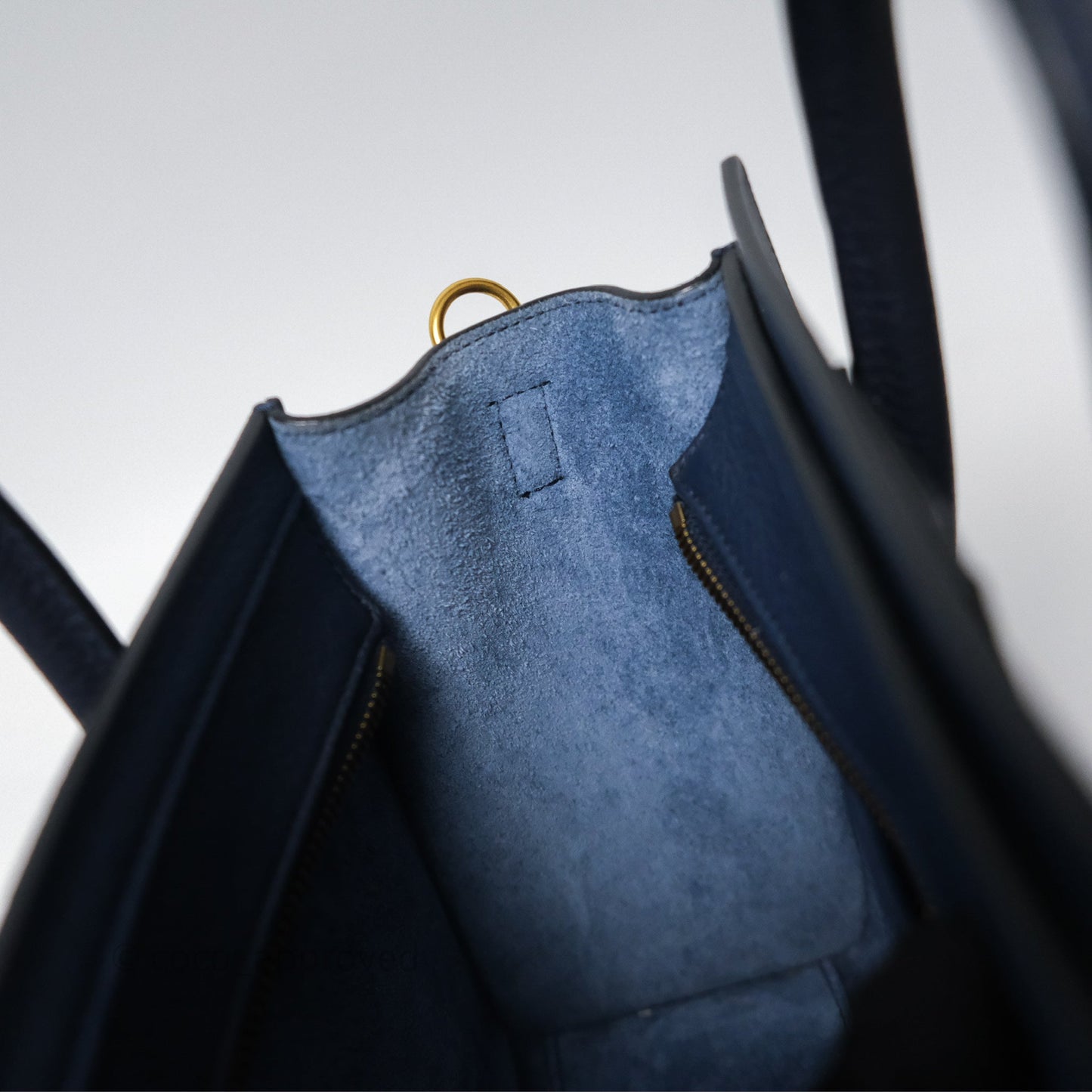 Celine Nano Luggage Handbag Navy Grained Calfskin Gold Hardware