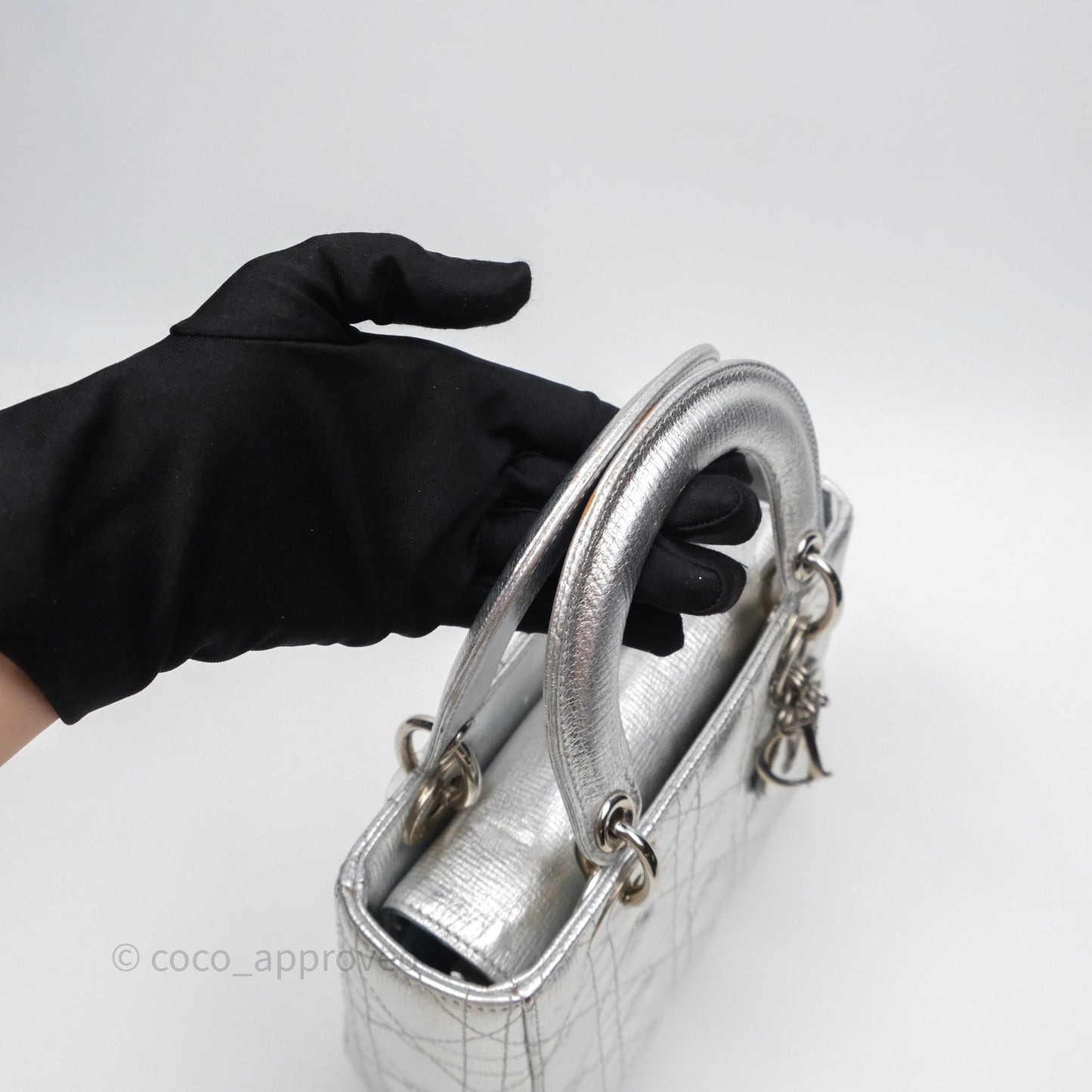 Christian Dior Small Lady Dior My ABCDior Silver Metallic Grained Calfskin Cannage