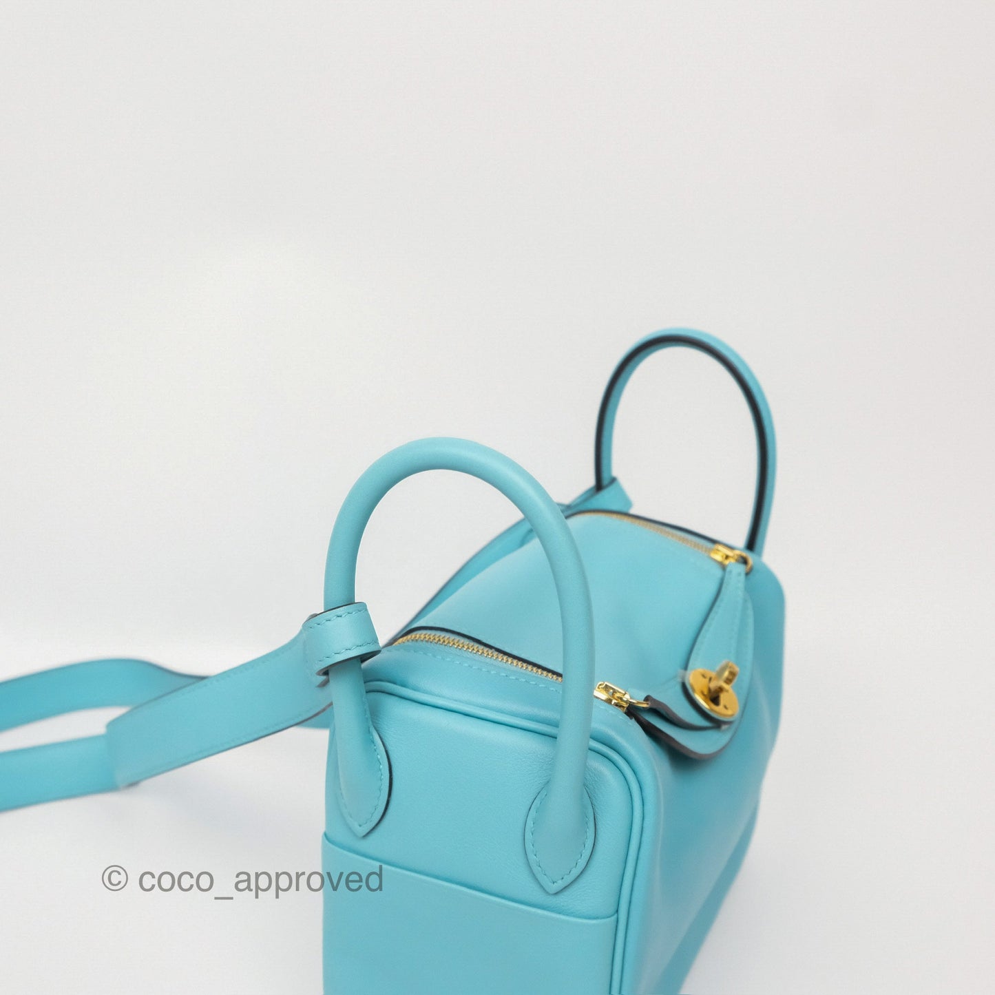 Hermès Mini Lindy 20 Bleu Atoll 3P Swift Gold Hardware