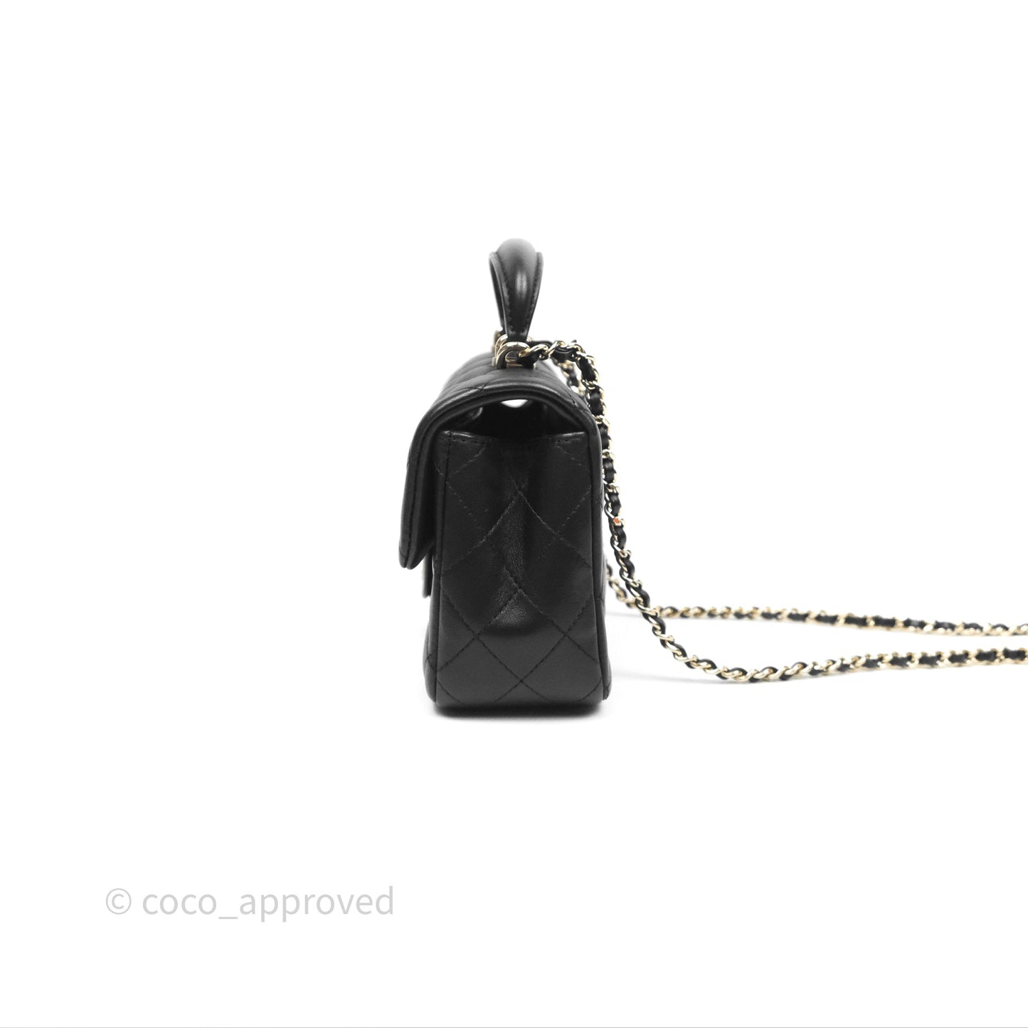 Chanel Top Handle Mini Rectangular Flap Black Lambskin Gold Hardware