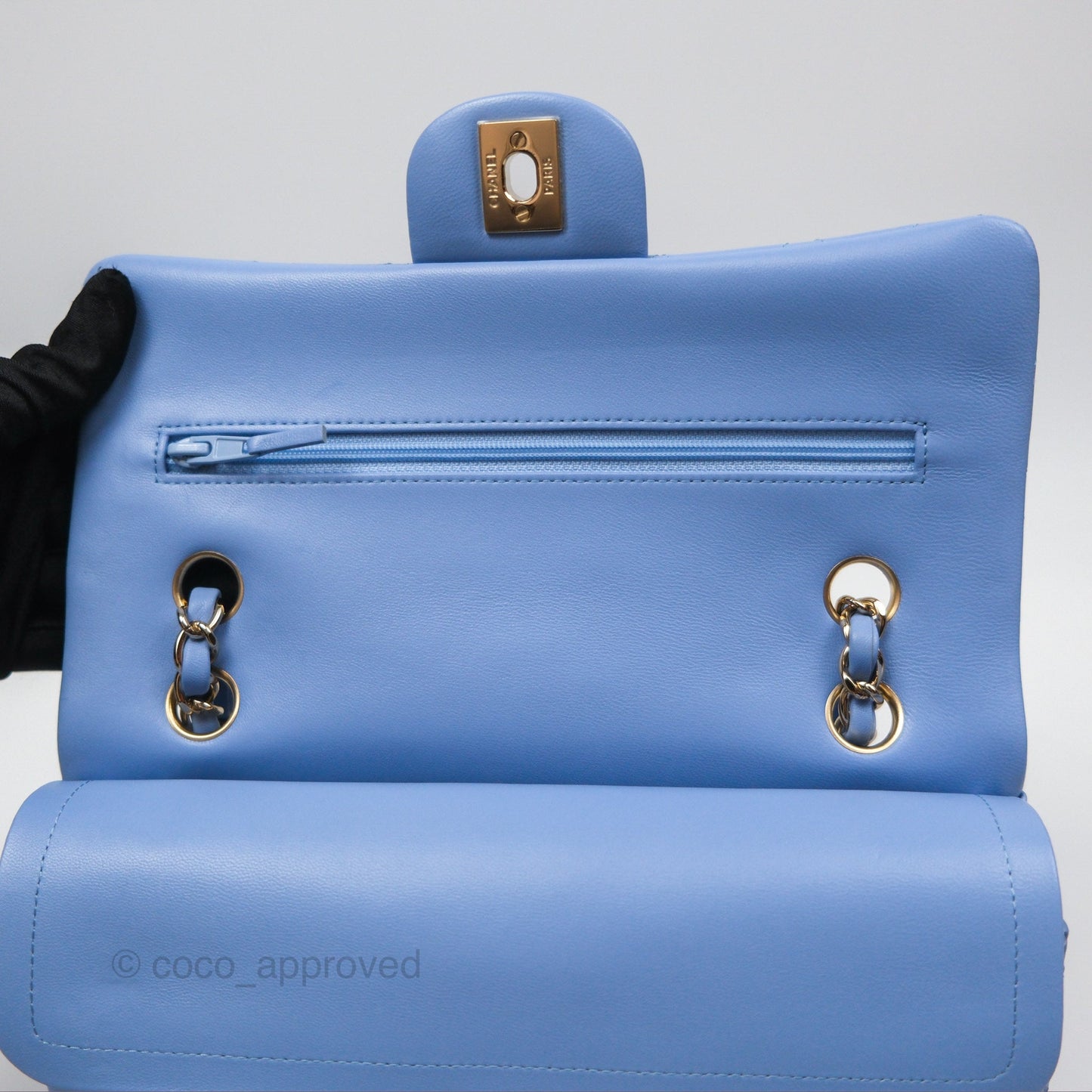 Chanel Small Classic Quilted Flap Sky Blue Lambskin Gold Hardware