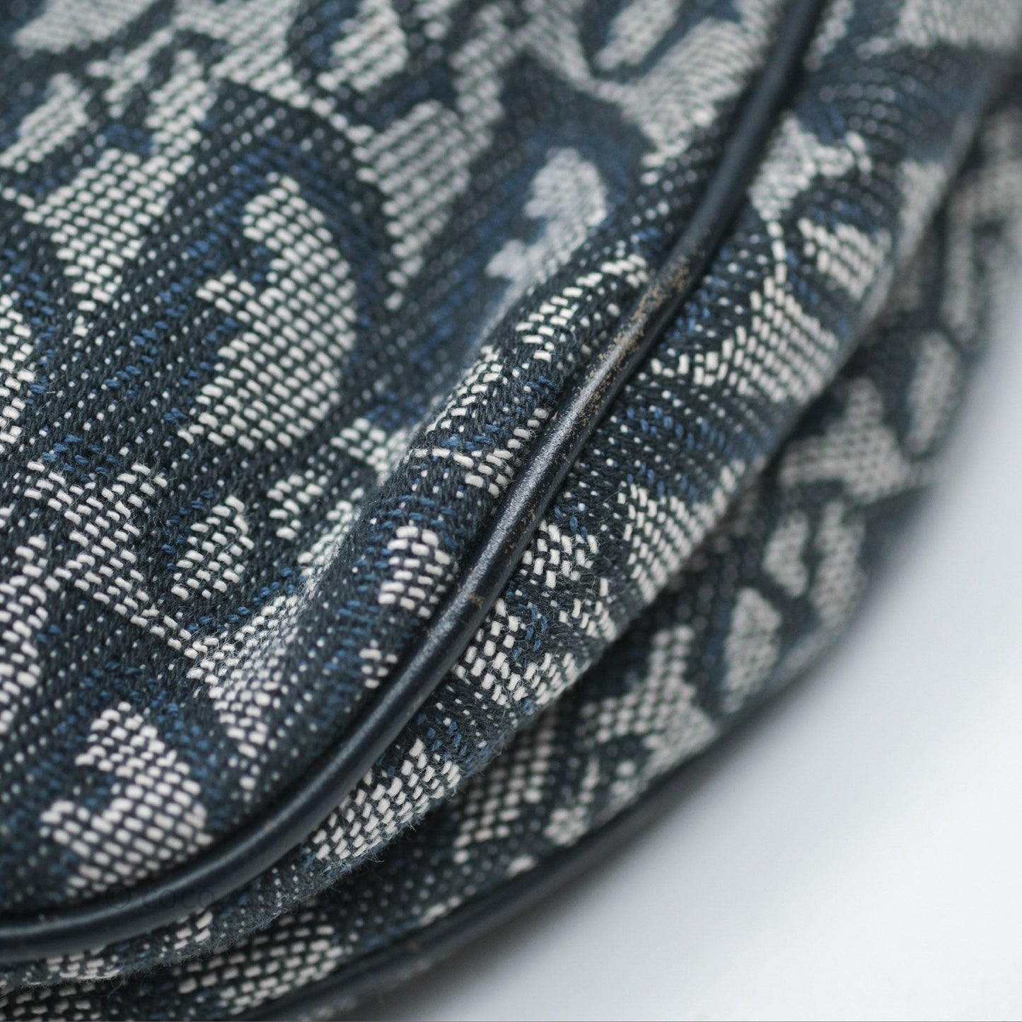 Christian Dior Vintage Saddle Bag Blue Oblique Jacquard Gold Hardware