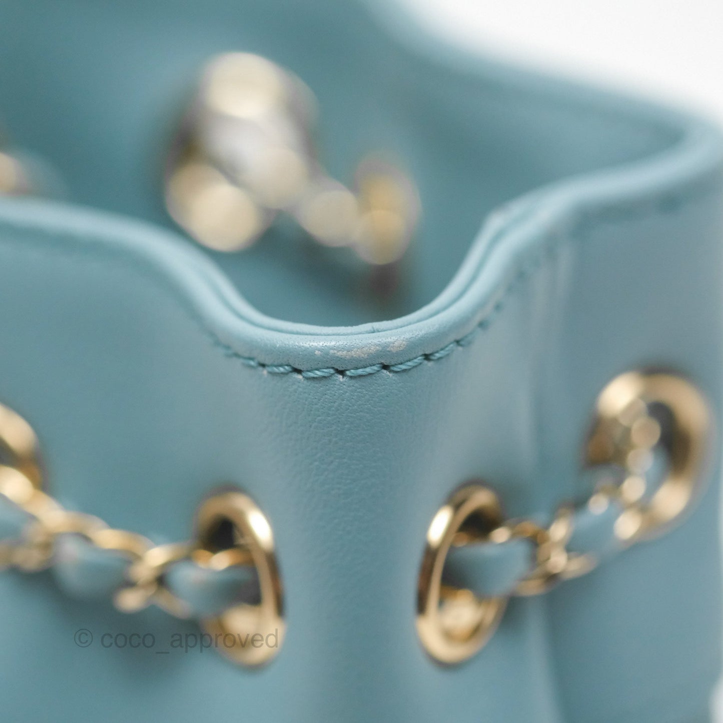 Chanel Small Drawstring Bucket Bag Blue Calfskin Gold Hardware