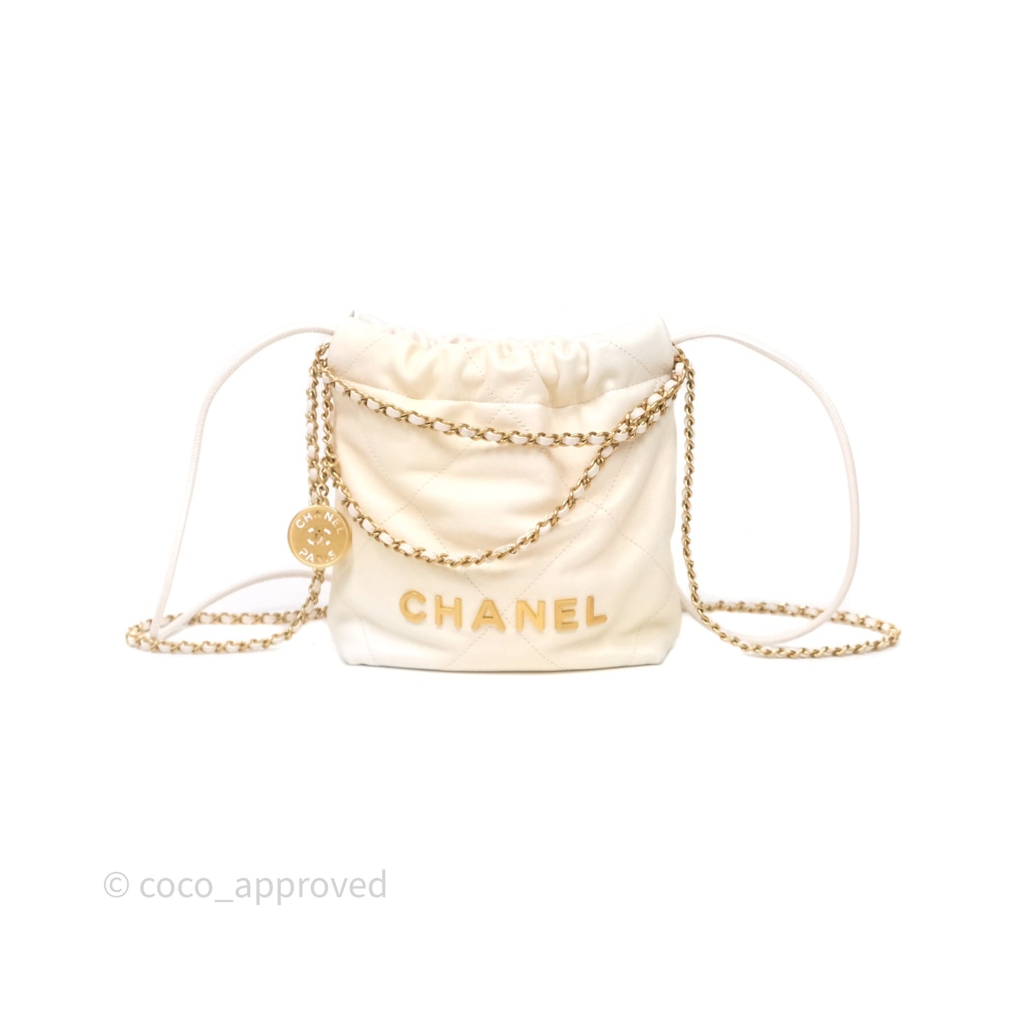 Chanel 22 Mini Bag Iridescent Light Pearly Calfskin Aged Gold Hardware