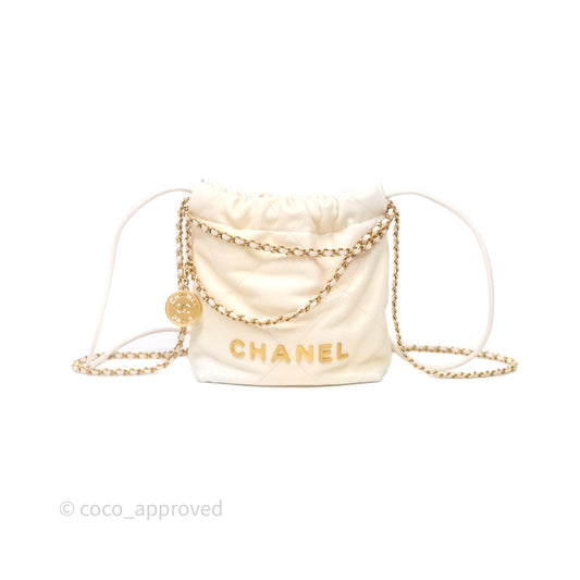 Chanel 22 Mini Bag Iridescent Light Pearly Calfskin Aged Gold Hardware