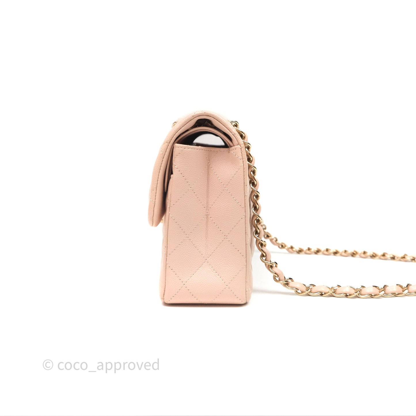 Chanel Small Classic Flap Quilted Rose Clair Caviar Gold Hardware