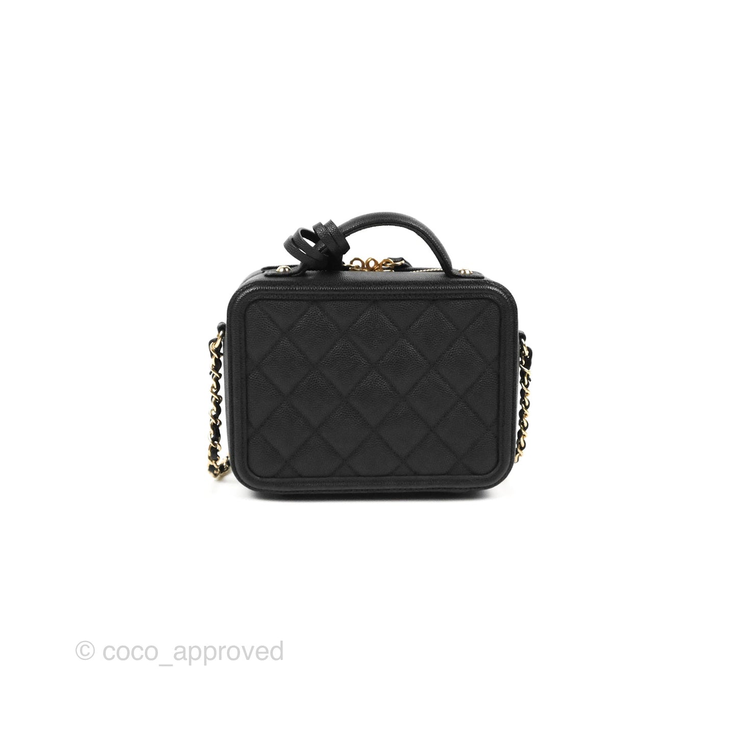 Chanel Quilted Small CC Filigree Vanity Case Black Caviar Gold Hardware