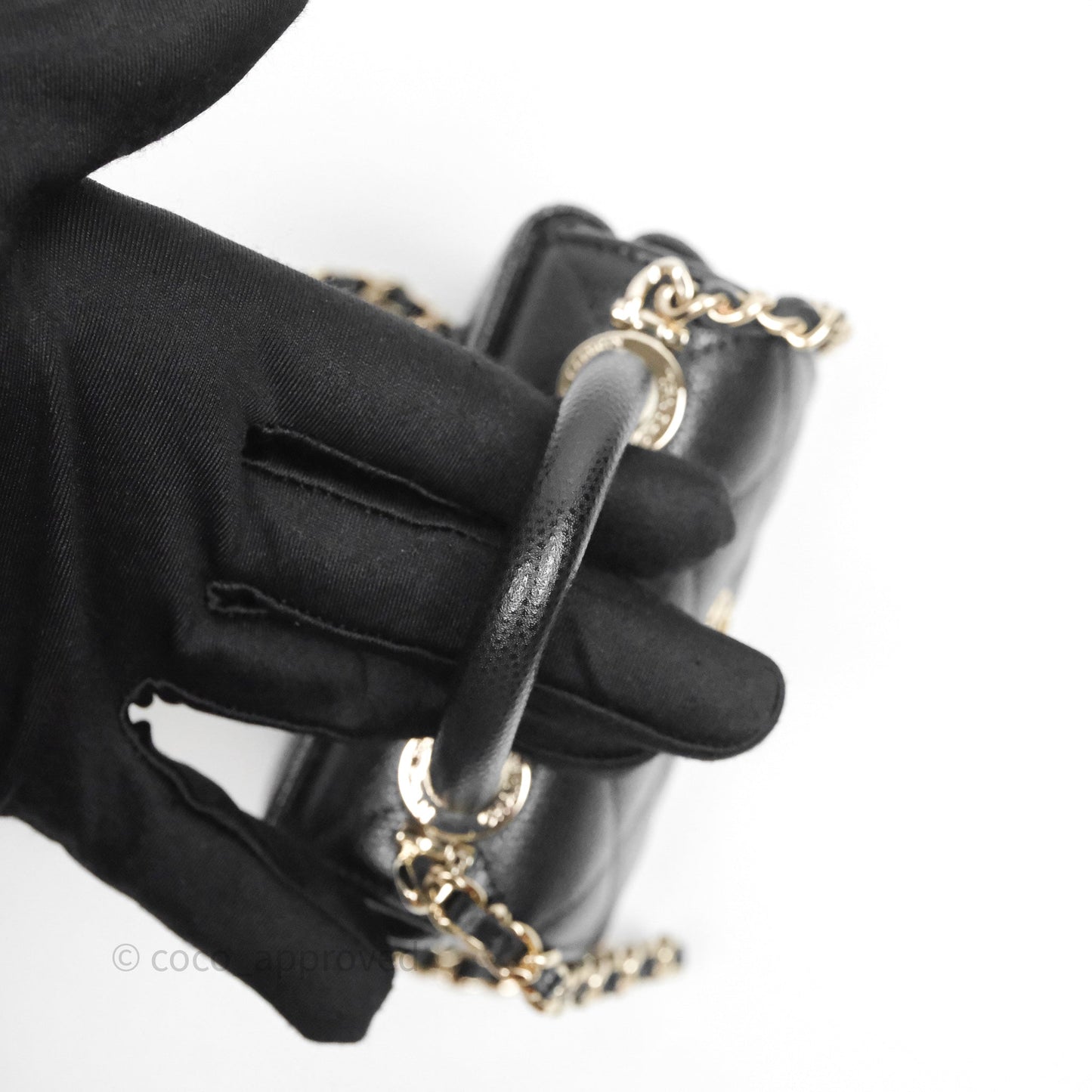 Chanel Nano Coco Handle Clutch Quilted Black Caviar Gold Hardware