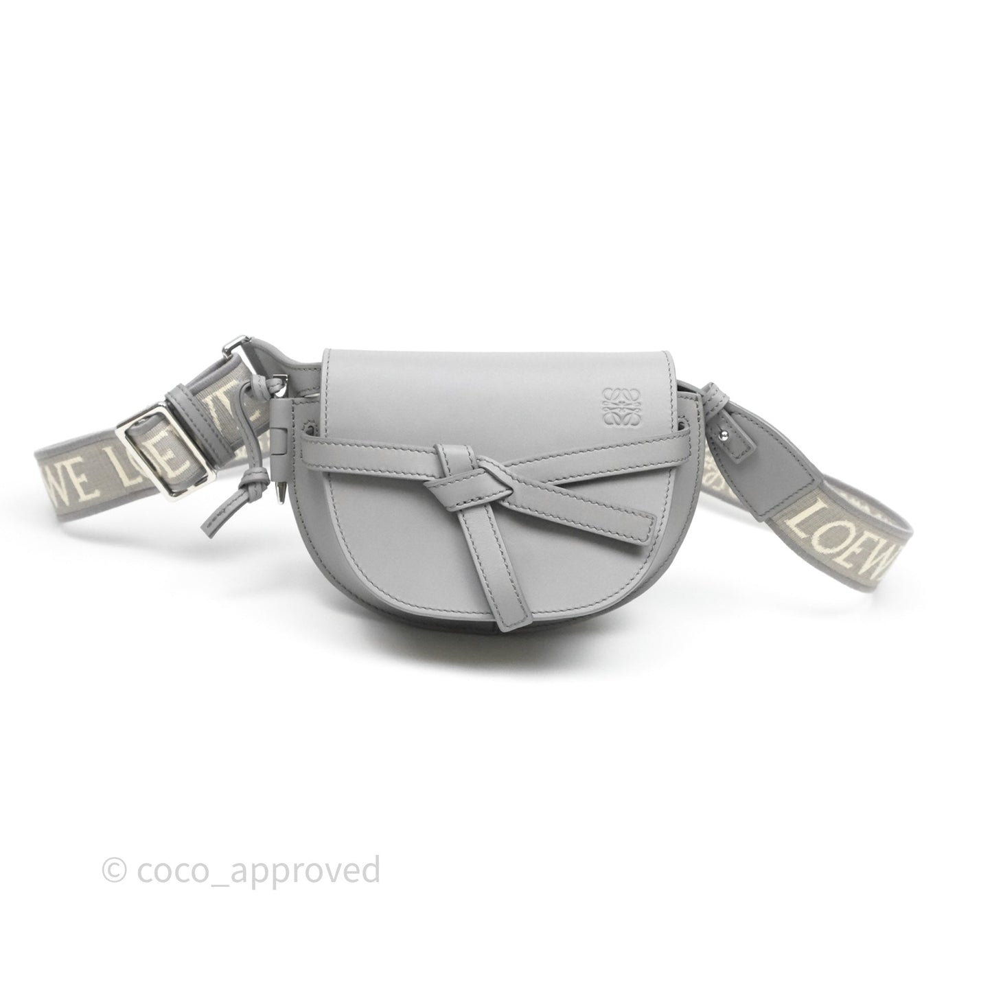 Loewe Mini Gate Dual Bag in Soft Calfskin & Jacquard Strap Light Grey