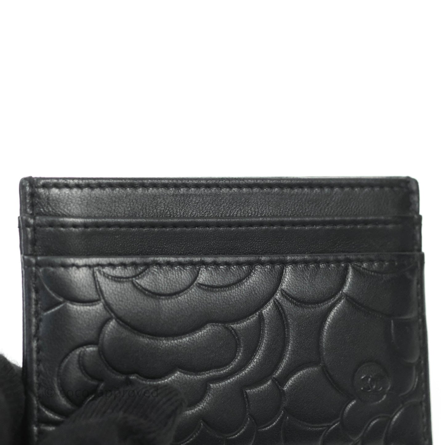 Chanel Classic Camellia Embossed Lambskin Card Holder Silver Hardware