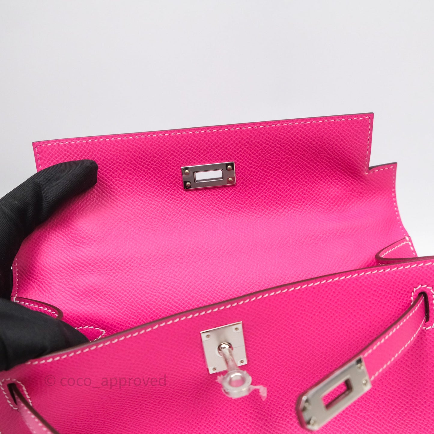 Hermès Kelly Pochette Clutch Rose Tyrien Epsom Palladium Hardware