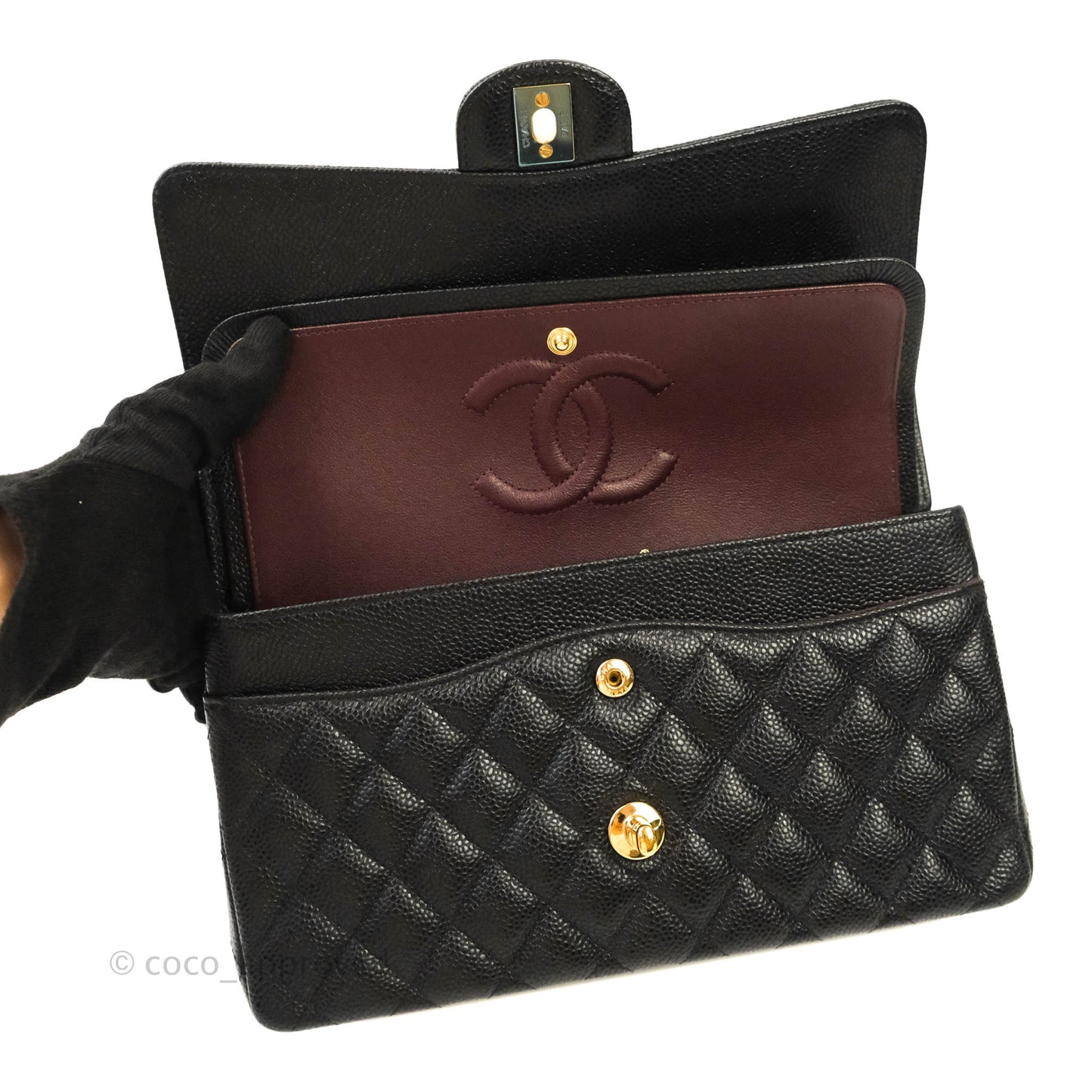 Chanel Quilted M/L Medium Double Flap Black Caviar Gold Hardware
